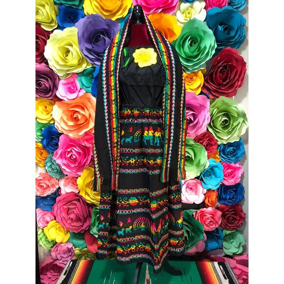Mexican 3 piece set Blouse Cambaya skirt elastic waist and belt or mini rebozo - Picture 13 of 13